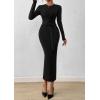 imagePRETTYGARDEN Women 2025 Semi Formal Midi Dresses Long Sleeve Bodycon Tie Waist Slit Wedding Guest Cocktail Fall Fashion DressBlack