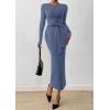 imagePRETTYGARDEN Women 2025 Semi Formal Midi Dresses Long Sleeve Bodycon Tie Waist Slit Wedding Guest Cocktail Fall Fashion DressDusty Blue