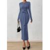 imagePRETTYGARDEN Women 2025 Semi Formal Midi Dresses Long Sleeve Bodycon Tie Waist Slit Wedding Guest Cocktail Fall Fashion DressDusty Blue