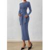 imagePRETTYGARDEN Women 2025 Semi Formal Midi Dresses Long Sleeve Bodycon Tie Waist Slit Wedding Guest Cocktail Fall Fashion DressDusty Blue