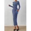 imagePRETTYGARDEN Women 2025 Semi Formal Midi Dresses Long Sleeve Bodycon Tie Waist Slit Wedding Guest Cocktail Fall Fashion DressDusty Blue