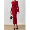 imagePRETTYGARDEN Women 2025 Semi Formal Midi Dresses Long Sleeve Bodycon Tie Waist Slit Wedding Guest Cocktail Fall Fashion DressRed