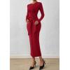 imagePRETTYGARDEN Women 2025 Semi Formal Midi Dresses Long Sleeve Bodycon Tie Waist Slit Wedding Guest Cocktail Fall Fashion DressRed