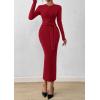 imagePRETTYGARDEN Women 2025 Semi Formal Midi Dresses Long Sleeve Bodycon Tie Waist Slit Wedding Guest Cocktail Fall Fashion DressRed