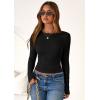 imagePRETTYGARDEN Women 2025 Summer Fall Long Sleeve Shirts Ribbed Crewneck Fitted Basic Tee Going Out Tops Casual Workout OutfitsBlack