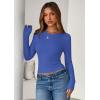 imagePRETTYGARDEN Women 2025 Summer Fall Long Sleeve Shirts Ribbed Crewneck Fitted Basic Tee Going Out Tops Casual Workout OutfitsBlue
