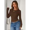 imagePRETTYGARDEN Women 2025 Summer Fall Long Sleeve Shirts Ribbed Crewneck Fitted Basic Tee Going Out Tops Casual Workout OutfitsBrown