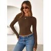 imagePRETTYGARDEN Women 2025 Summer Fall Long Sleeve Shirts Ribbed Crewneck Fitted Basic Tee Going Out Tops Casual Workout OutfitsBrown