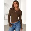 imagePRETTYGARDEN Women 2025 Summer Fall Long Sleeve Shirts Ribbed Crewneck Fitted Basic Tee Going Out Tops Casual Workout OutfitsBrown