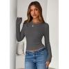 imagePRETTYGARDEN Women 2025 Summer Fall Long Sleeve Shirts Ribbed Crewneck Fitted Basic Tee Going Out Tops Casual Workout OutfitsCharcoal