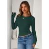 imagePRETTYGARDEN Women 2025 Summer Fall Long Sleeve Shirts Ribbed Crewneck Fitted Basic Tee Going Out Tops Casual Workout OutfitsDark Green