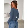 imagePRETTYGARDEN Women 2025 Summer Fall Long Sleeve Shirts Ribbed Crewneck Fitted Basic Tee Going Out Tops Casual Workout OutfitsDusty Blue