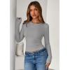 imagePRETTYGARDEN Women 2025 Summer Fall Long Sleeve Shirts Ribbed Crewneck Fitted Basic Tee Going Out Tops Casual Workout OutfitsGrey
