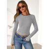 imagePRETTYGARDEN Women 2025 Summer Fall Long Sleeve Shirts Ribbed Crewneck Fitted Basic Tee Going Out Tops Casual Workout OutfitsGrey