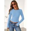 imagePRETTYGARDEN Women 2025 Summer Fall Long Sleeve Shirts Ribbed Crewneck Fitted Basic Tee Going Out Tops Casual Workout OutfitsLight Blue