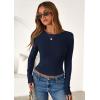 imagePRETTYGARDEN Women 2025 Summer Fall Long Sleeve Shirts Ribbed Crewneck Fitted Basic Tee Going Out Tops Casual Workout OutfitsNavy Blue