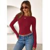 imagePRETTYGARDEN Women 2025 Summer Fall Long Sleeve Shirts Ribbed Crewneck Fitted Basic Tee Going Out Tops Casual Workout OutfitsRed