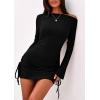 imagePRETTYGARDEN Womens 2025 Fall Off The Shoulder Dresses Casual Long Sleeve Ruched Side Slit Cocktail Party Bodycon Mini DressBlack