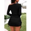 imagePRETTYGARDEN Womens 2025 Fall Off The Shoulder Dresses Casual Long Sleeve Ruched Side Slit Cocktail Party Bodycon Mini DressBlack