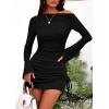 imagePRETTYGARDEN Womens 2025 Fall Off The Shoulder Dresses Casual Long Sleeve Ruched Side Slit Cocktail Party Bodycon Mini DressBlack