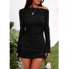 imagePRETTYGARDEN Womens 2025 Fall Off The Shoulder Dresses Casual Long Sleeve Ruched Side Slit Cocktail Party Bodycon Mini DressBlack
