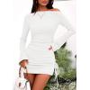 imagePRETTYGARDEN Womens 2025 Fall Off The Shoulder Dresses Casual Long Sleeve Ruched Side Slit Cocktail Party Bodycon Mini DressWhite