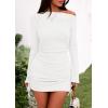 imagePRETTYGARDEN Womens 2025 Fall Off The Shoulder Dresses Casual Long Sleeve Ruched Side Slit Cocktail Party Bodycon Mini DressWhite
