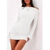 imagePRETTYGARDEN Womens 2025 Fall Off The Shoulder Dresses Casual Long Sleeve Ruched Side Slit Cocktail Party Bodycon Mini DressWhite
