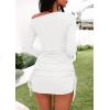 imagePRETTYGARDEN Womens 2025 Fall Off The Shoulder Dresses Casual Long Sleeve Ruched Side Slit Cocktail Party Bodycon Mini DressWhite