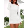 imagePRETTYGARDEN Womens 2025 Fall Off The Shoulder Dresses Casual Long Sleeve Ruched Side Slit Cocktail Party Bodycon Mini DressWhite