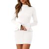 imagePRETTYGARDEN Womens 2025 Fall Short Formal Dresses Long Sleeve Mock Neck Elegant Wedding Guest Party Club Bodycon Mini DressWhite