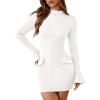 imagePRETTYGARDEN Womens 2025 Fall Short Formal Dresses Long Sleeve Mock Neck Elegant Wedding Guest Party Club Bodycon Mini DressWhite