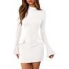 imagePRETTYGARDEN Womens 2025 Fall Short Formal Dresses Long Sleeve Mock Neck Elegant Wedding Guest Party Club Bodycon Mini DressWhite