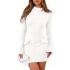 imagePRETTYGARDEN Womens 2025 Fall Short Formal Dresses Long Sleeve Mock Neck Elegant Wedding Guest Party Club Bodycon Mini DressWhite