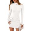 imagePRETTYGARDEN Womens 2025 Fall Short Formal Dresses Long Sleeve Mock Neck Elegant Wedding Guest Party Club Bodycon Mini DressWhite