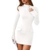 imagePRETTYGARDEN Womens 2025 Fall Short Formal Dresses Long Sleeve Mock Neck Elegant Wedding Guest Party Club Bodycon Mini DressWhite