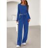 imagePRETTYGARDEN Womens 2025 Fall Trendy 2 Piece Outfits Lounge Sets Long Sleeve Top Henley Shirts Wide Leg Pants Travel ClothesBlue