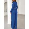 imagePRETTYGARDEN Womens 2025 Fall Trendy 2 Piece Outfits Lounge Sets Long Sleeve Top Henley Shirts Wide Leg Pants Travel ClothesBlue