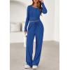 imagePRETTYGARDEN Womens 2025 Fall Trendy 2 Piece Outfits Lounge Sets Long Sleeve Top Henley Shirts Wide Leg Pants Travel ClothesBlue