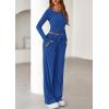 imagePRETTYGARDEN Womens 2025 Fall Trendy 2 Piece Outfits Lounge Sets Long Sleeve Top Henley Shirts Wide Leg Pants Travel ClothesBlue