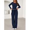 imagePRETTYGARDEN Womens 2025 Fall Trendy 2 Piece Outfits Lounge Sets Long Sleeve Top Henley Shirts Wide Leg Pants Travel ClothesNavy Blue
