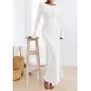 imagePRETTYGARDEN Womens Fall Fashion 2025 Long Sleeve Maxi Dress Ribbed Knit Boat Neck Bodycon Casual Dresses Going Out OutfitsWhite