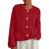 imagePRETTYGARDEN Cardigan Sweaters for Women 2025 Trendy Oversized Knit Chunky Button Cardigans Fall Winter Outfits with PocketsRed
