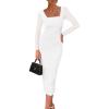imagePRETTYGARDEN Fall Wedding Guest Dresses for Women 2025 Ruched Bodycon Midi Long Sleeve Formal Cocktail DressWhite