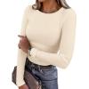 imagePRETTYGARDEN Women 2025 Summer Fall Long Sleeve Shirts Ribbed Crewneck Fitted Basic Tee Going Out Tops Casual Workout OutfitsBeige