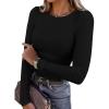 imagePRETTYGARDEN Women 2025 Summer Fall Long Sleeve Shirts Ribbed Crewneck Fitted Basic Tee Going Out Tops Casual Workout OutfitsBlack