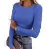 imagePRETTYGARDEN Women 2025 Summer Fall Long Sleeve Shirts Ribbed Crewneck Fitted Basic Tee Going Out Tops Casual Workout OutfitsBlue
