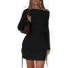 imagePRETTYGARDEN Womens 2025 Fall Off The Shoulder Dresses Casual Long Sleeve Ruched Side Slit Cocktail Party Bodycon Mini DressBlack