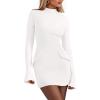 imagePRETTYGARDEN Womens 2025 Fall Short Formal Dresses Long Sleeve Mock Neck Elegant Wedding Guest Party Club Bodycon Mini DressWhite