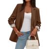 imagePRETTYGARDEN Blazers for Women 2025 Fall Work Office Suit Jackets Dressy Open Front Leopard Blazer Business Casual OutfitsBrown